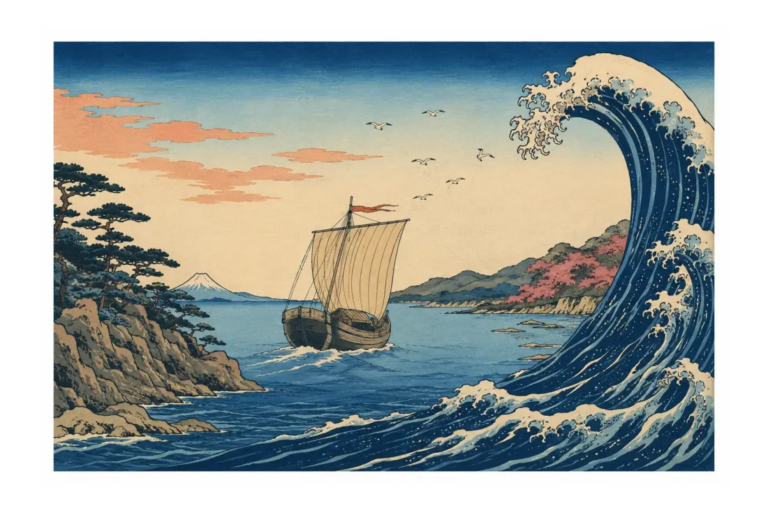 Ukiyo-e style seascape