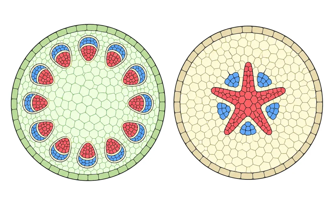 Vascular bundles in stem and root
