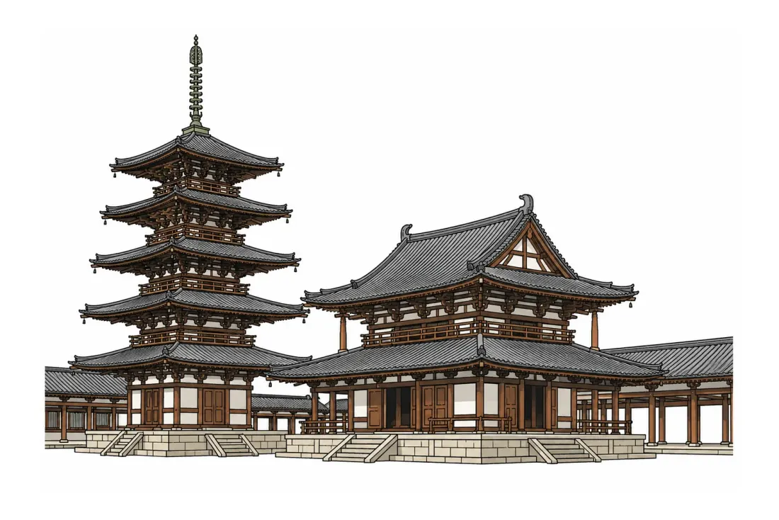 Horyuji pagoda and hall
