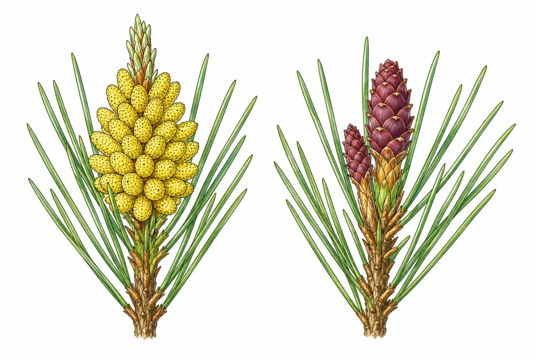 Pine male and female cones